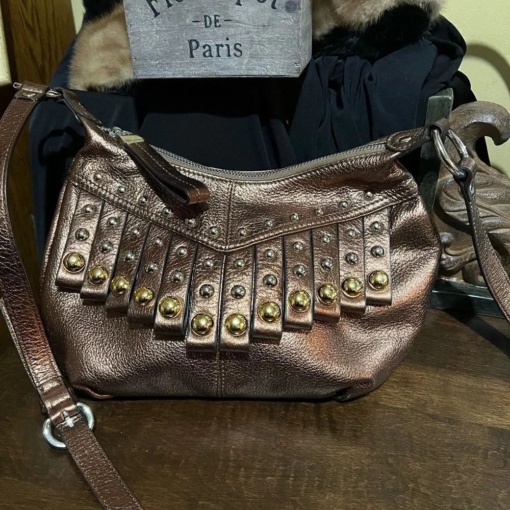 B MAKOWSKI BRONZE LEATHER HOBO BAG